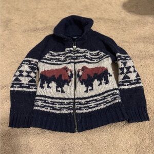 Baby Gap Navy Textured Bison Zip-Up Sweater